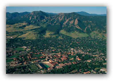 Aerial photo of Boulder and Flatirons