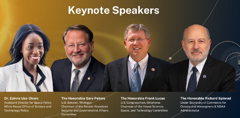 image of 4 speakers head shots on brown mackground