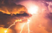 lightening with dark orange clouds