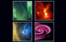 collage of 4 images of the sun on black background