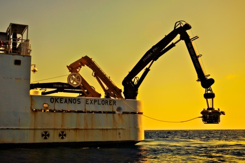 Little Hercules ROV is deployed from the NOAA Okeanos ship
