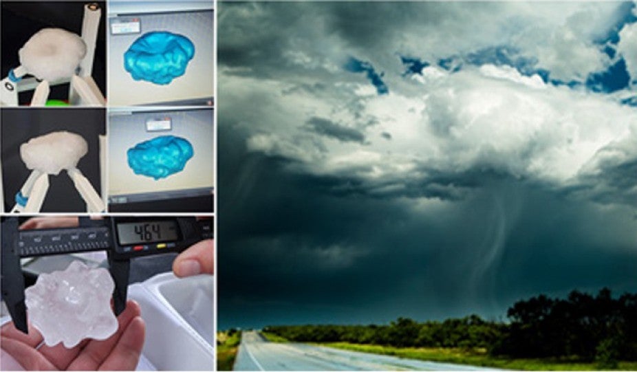 Collage of storm clouds and hail