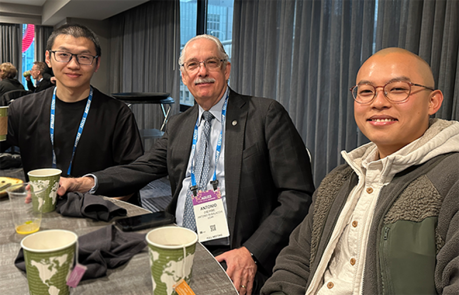 CPAESS Researcher Peijin Zhang, NASA Jack Eddy Fellow enjoys breakfast and a friendly chat with UCAR President Tony Busalacchi and NCAR ASP Fellow Osamu Miyawaki.