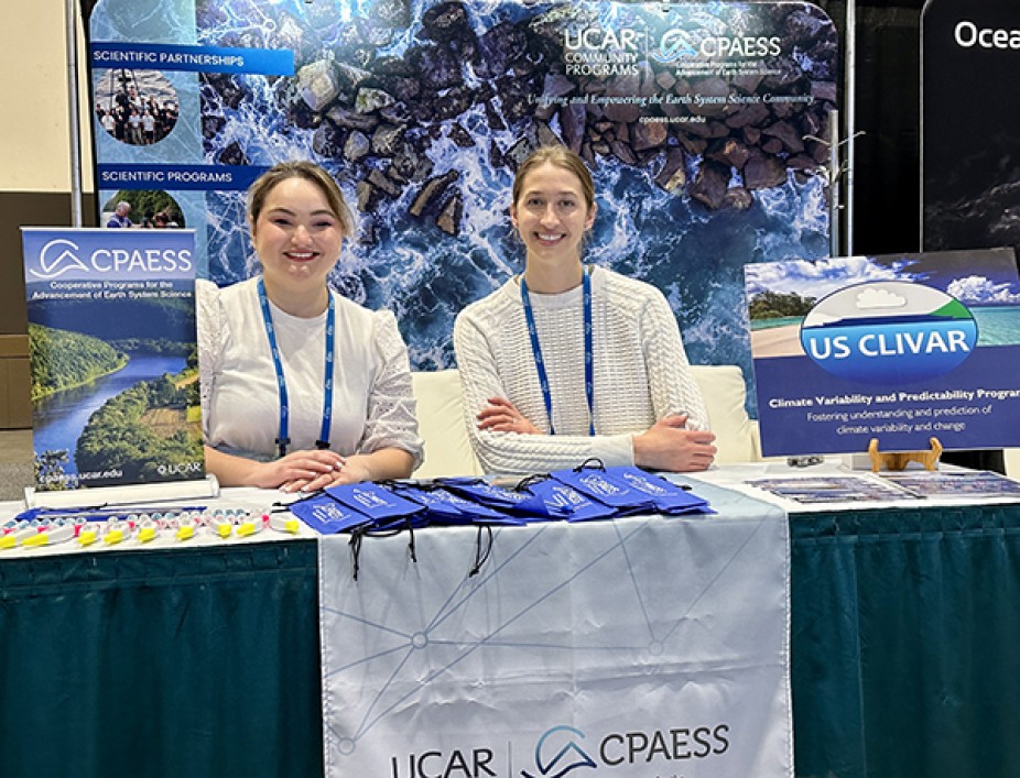 CPAESS | US CLIVAR Program Specialists Alyssa Cannistraci and Alyssa Johnson at the CPAESS table at AGU Ocean Sciences booth.