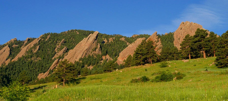 flatirons in Boulder Colorado on a sunny day