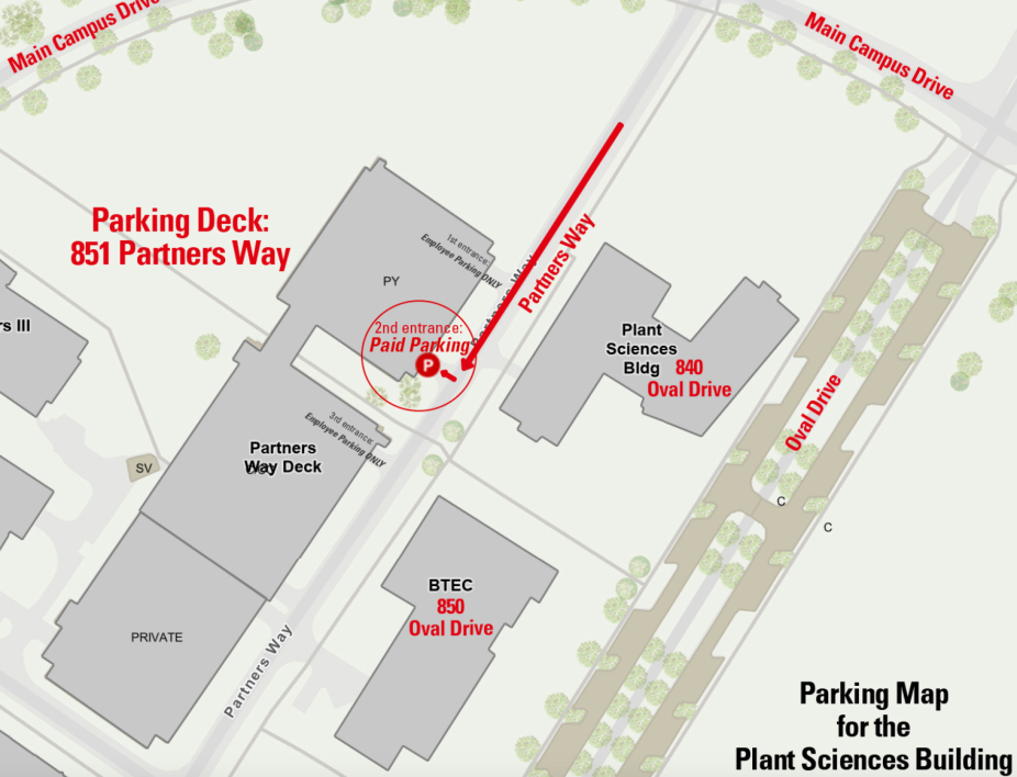 Parking map for NC State Univ. Plant Sciences Building