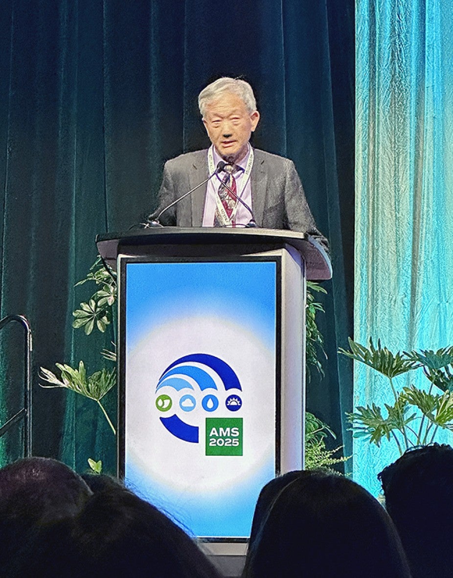 Dr. Chidong Zhang was part of the first class of the NOAA Climate & Global Change Postdoctoral Fellowship. Here he is accepting the Warren Washington Research & Leadership medal from the AMS.