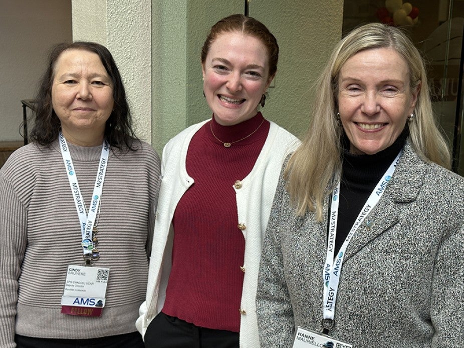 SPS | CPAESS Deputy Director Cindy Bruyère, CPAESS Associate Scientist at NOAA’s Climate Prediction Center Katie Kowal, and SPS | CPAESS Director Hanne Mauriello at the CPAESS Staff Luncheon at AMS 2025.