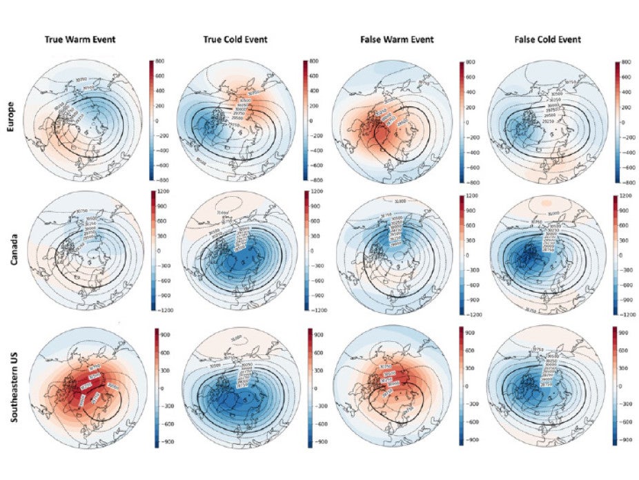 colorful graphic showing forecasted temperature regions