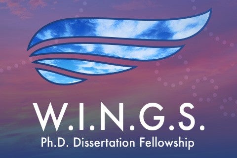 blue bird wing graphic on purple background