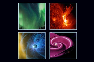 collage of 4 images of the sun on black background